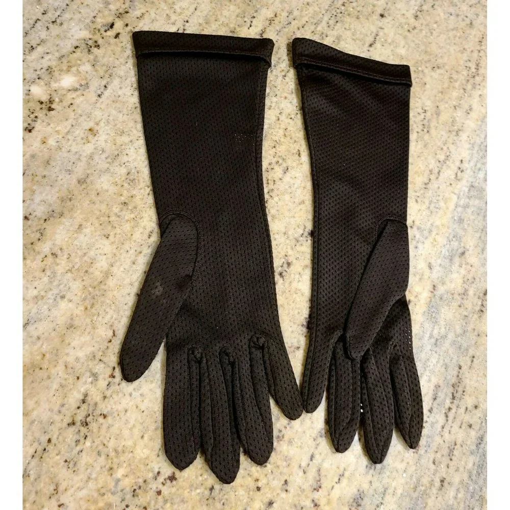 Vintage Kayser Nylon Pierced Driving Opera Formal Costume Brown Gloves. 7.5 USA